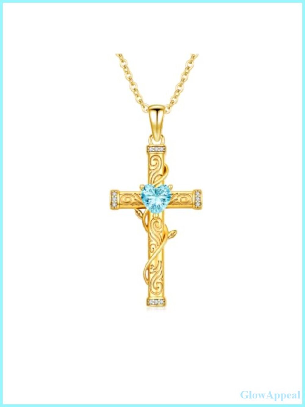 14K Gold Cross Necklace Heart Birthstone Pendant Adjustable Chain